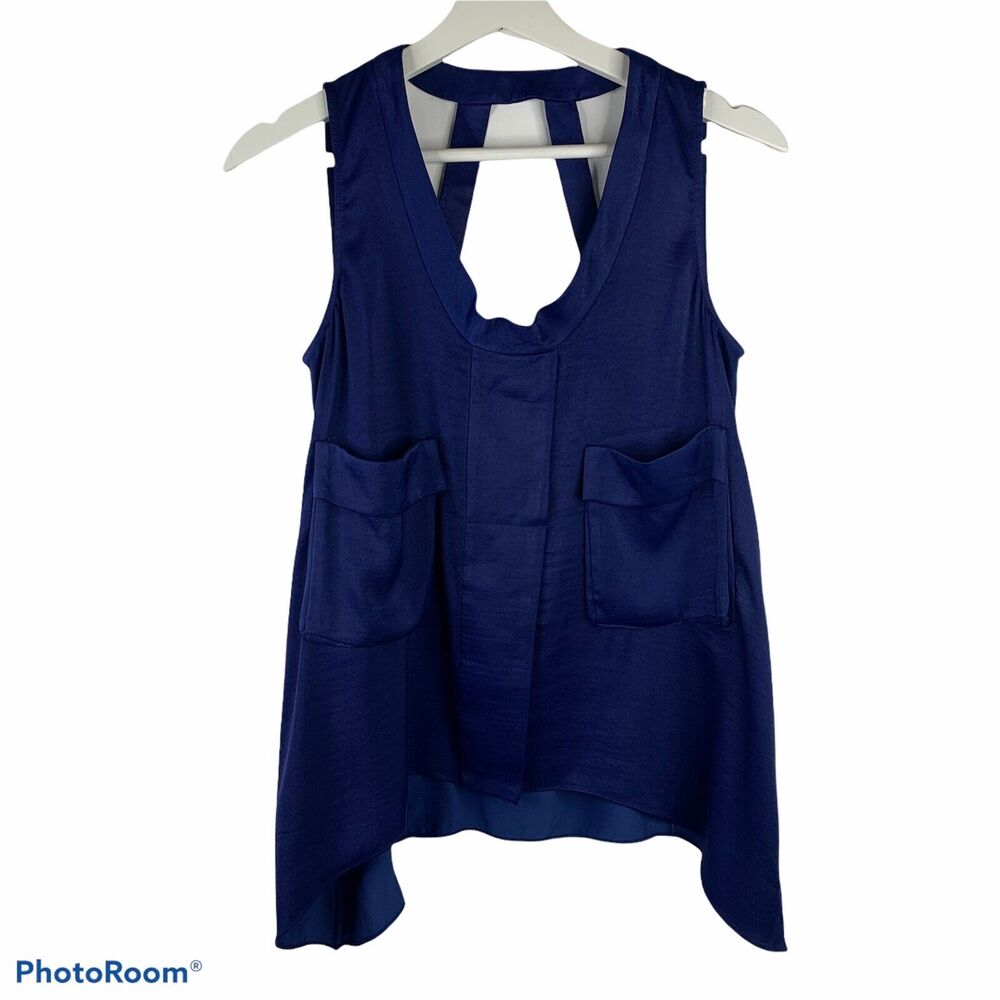 BCBGMAXAZRIA Size XS Blouse Cobalt Blue Strappy Back Sleeveless Tank Top Women's